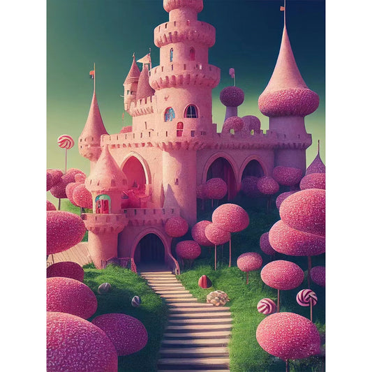 Big Pink Castle - Full Round Drill Diamond Painting 30*40CM