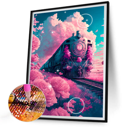 The Train Passing Through The Sea Of Flowers - Full Round Drill Diamond Painting 30*40CM