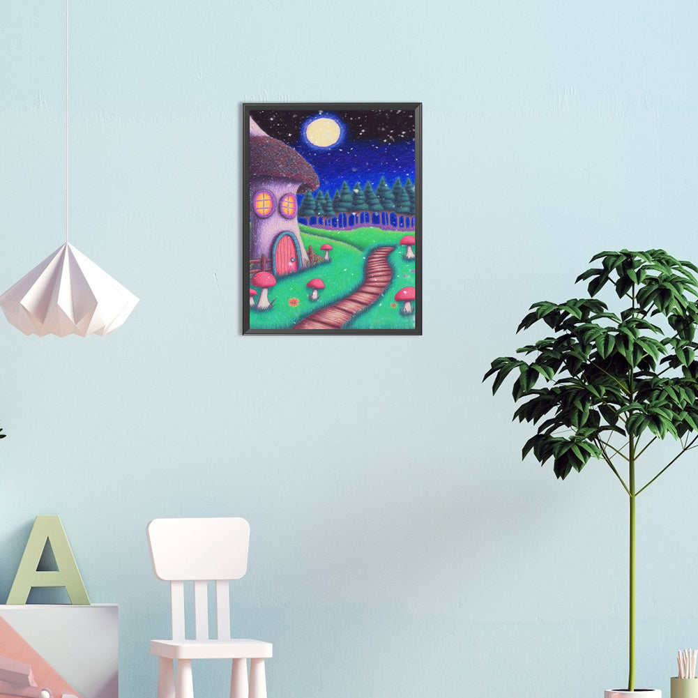 The House Next To The Path Under The Moon - Full Round Drill Diamond Painting 30*40CM