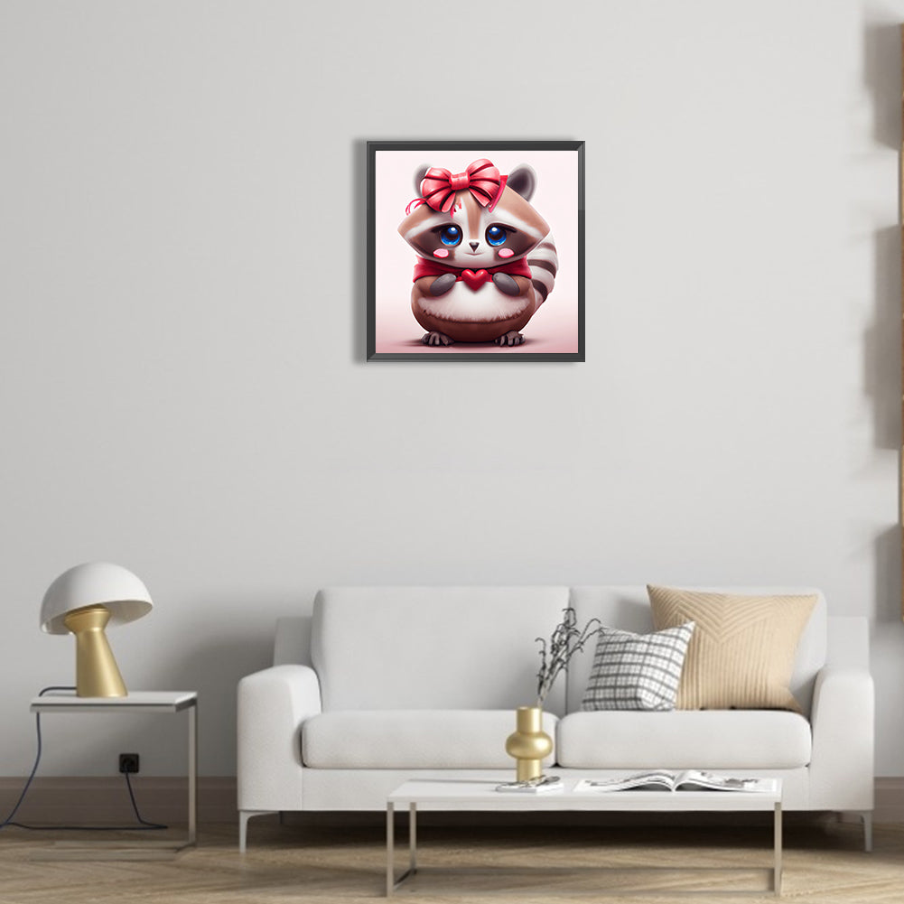 Big Headed Animal Raccoon - Full Round Drill Diamond Painting 30*30CM