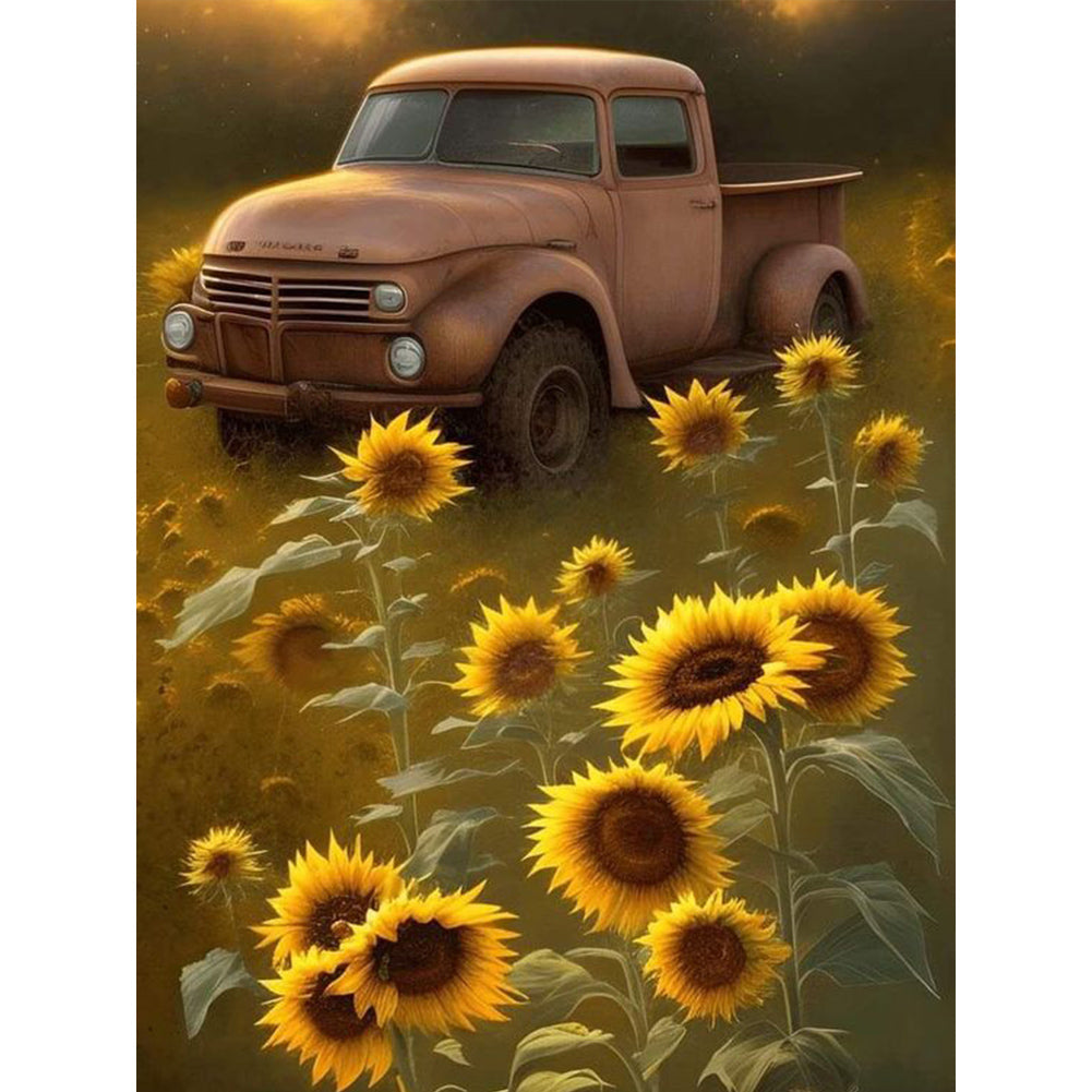 Car In Sunflower - Full Square Drill Diamond Painting 30*40CM