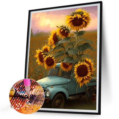 Car In Sunflower - Full Square Drill Diamond Painting 30*40CM