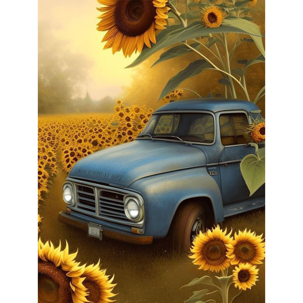 Car In Sunflower - Full Square Drill Diamond Painting 30*40CM