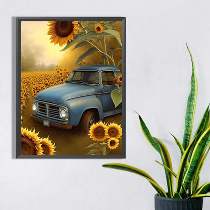 Car In Sunflower - Full Square Drill Diamond Painting 30*40CM