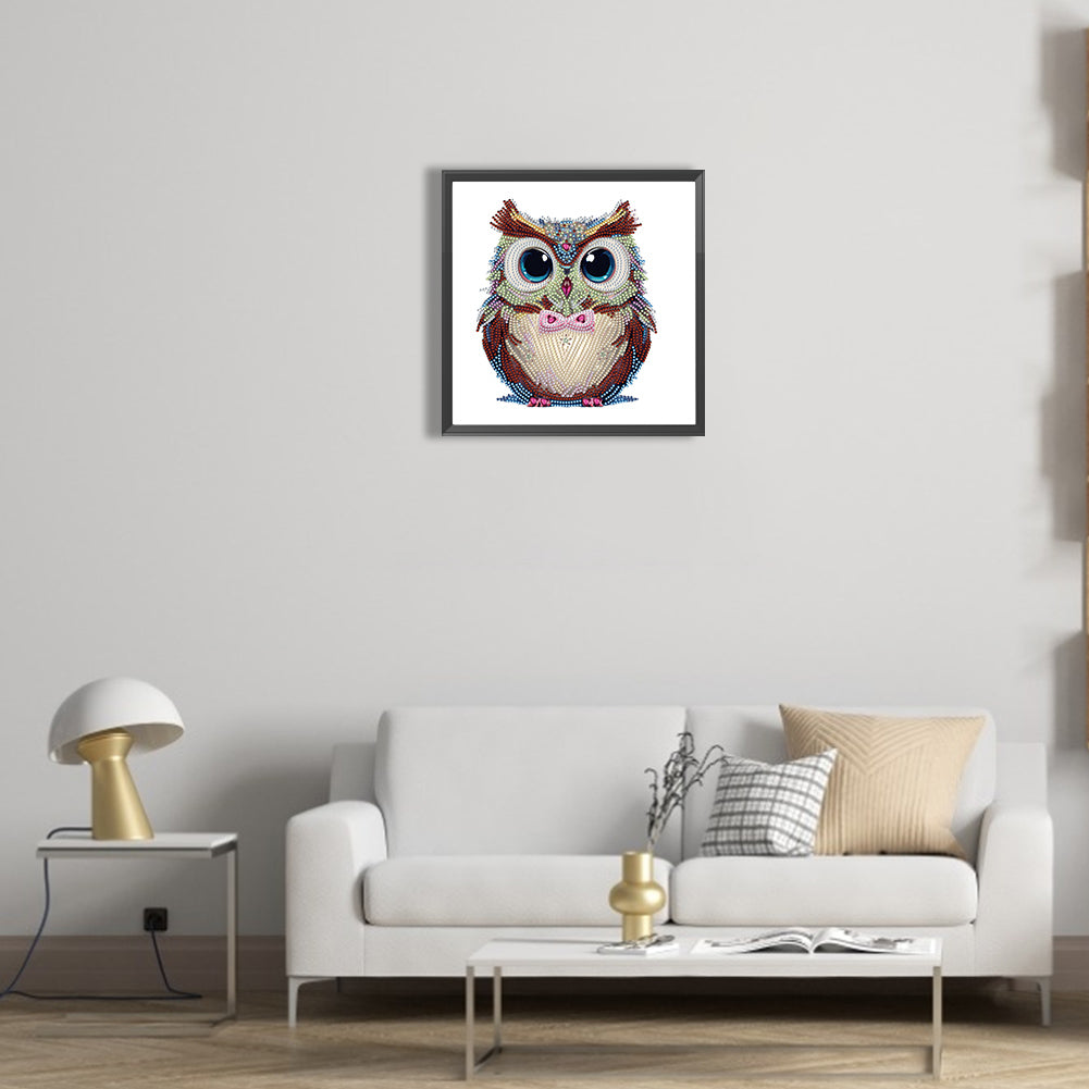 Owl With Flowers - Special Shaped Drill Diamond Painting 30*30CM