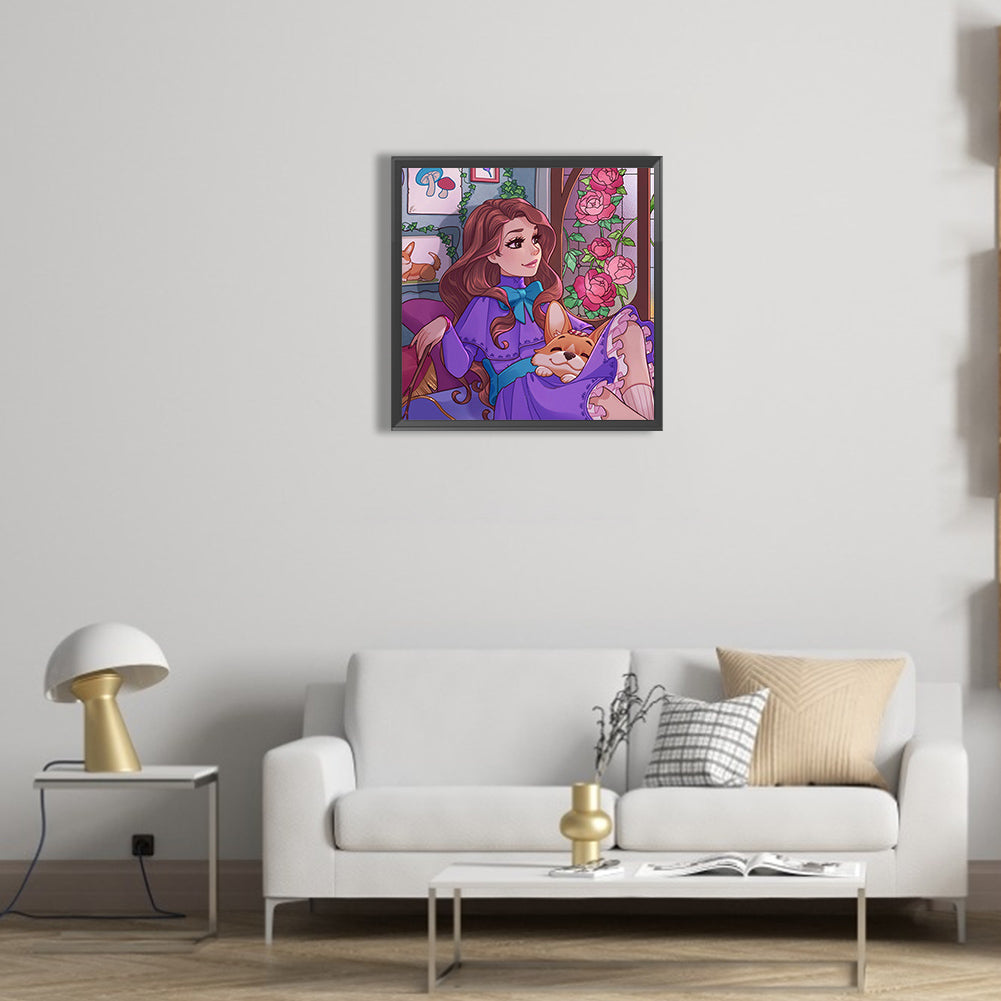 Cartoon Girl And Dog - Full Round Drill Diamond Painting 40*40CM