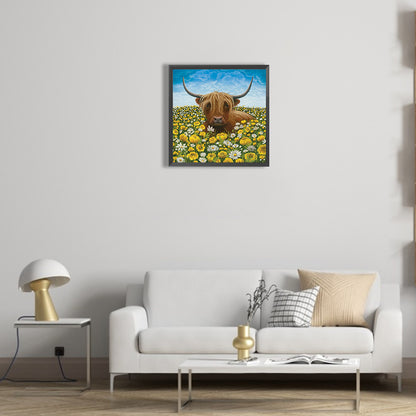 Cow In The Flowers - Full Round Drill Diamond Painting 30*30CM