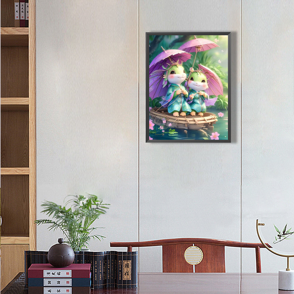 Little Snake Holding An Umbrella - Full Round Drill Diamond Painting 30*40CM