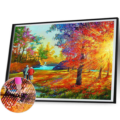 Old Couple Walking In The Forest - Full Round Drill Diamond Painting 50*40CM