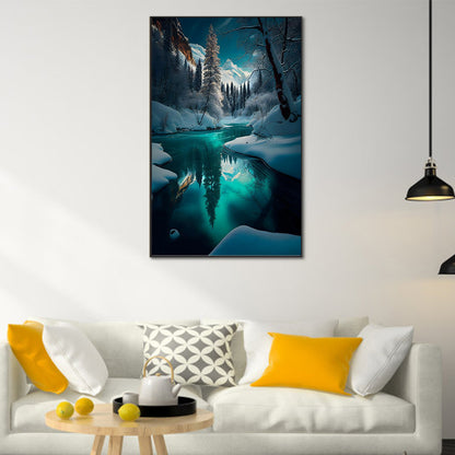 Winter Mountain Lake - Full Round Drill Diamond Painting 50*80CM