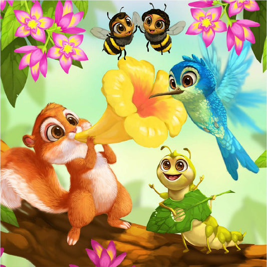 Animals Playing In The Wild - Full Round Drill Diamond Painting 30*30CM