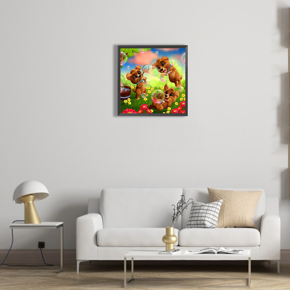Animals Playing In The Wild - Full Round Drill Diamond Painting 30*30CM
