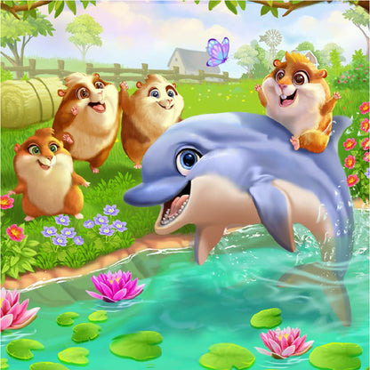 Animals Playing In The Wild - Full Round Drill Diamond Painting 30*30CM