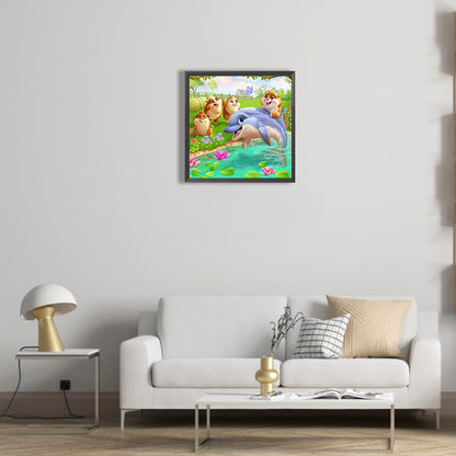 Animals Playing In The Wild - Full Round Drill Diamond Painting 30*30CM