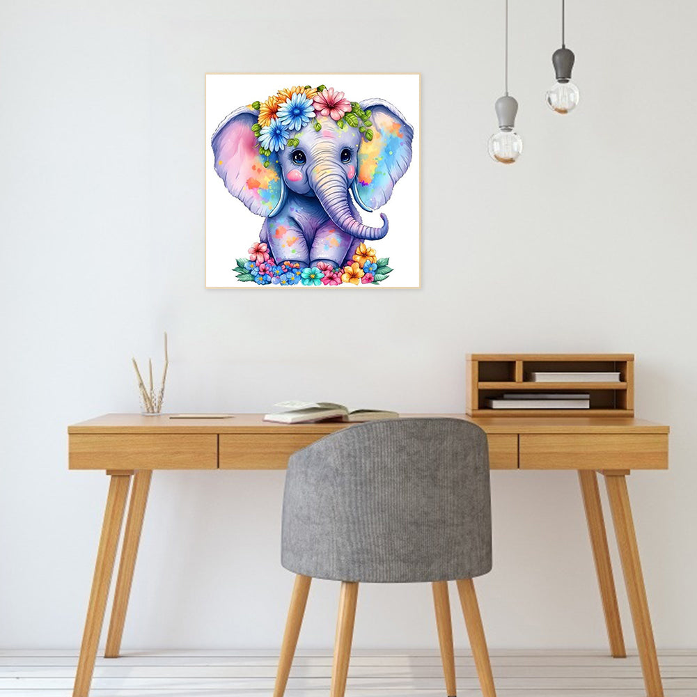 Flowers And Elephants - Full Round Drill Diamond Painting 40*40CM