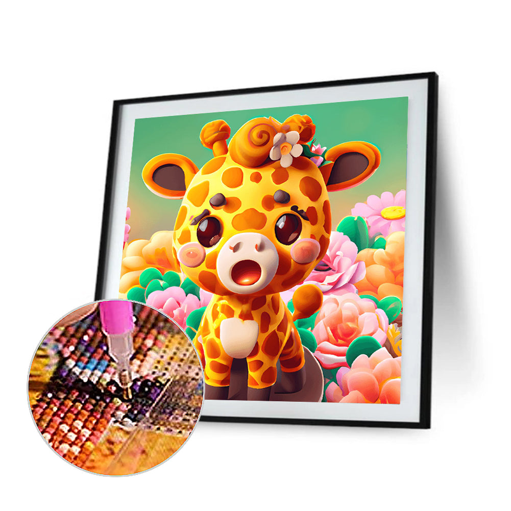 Giraffe In The Flowers - Full Round Drill Diamond Painting 30*30CM