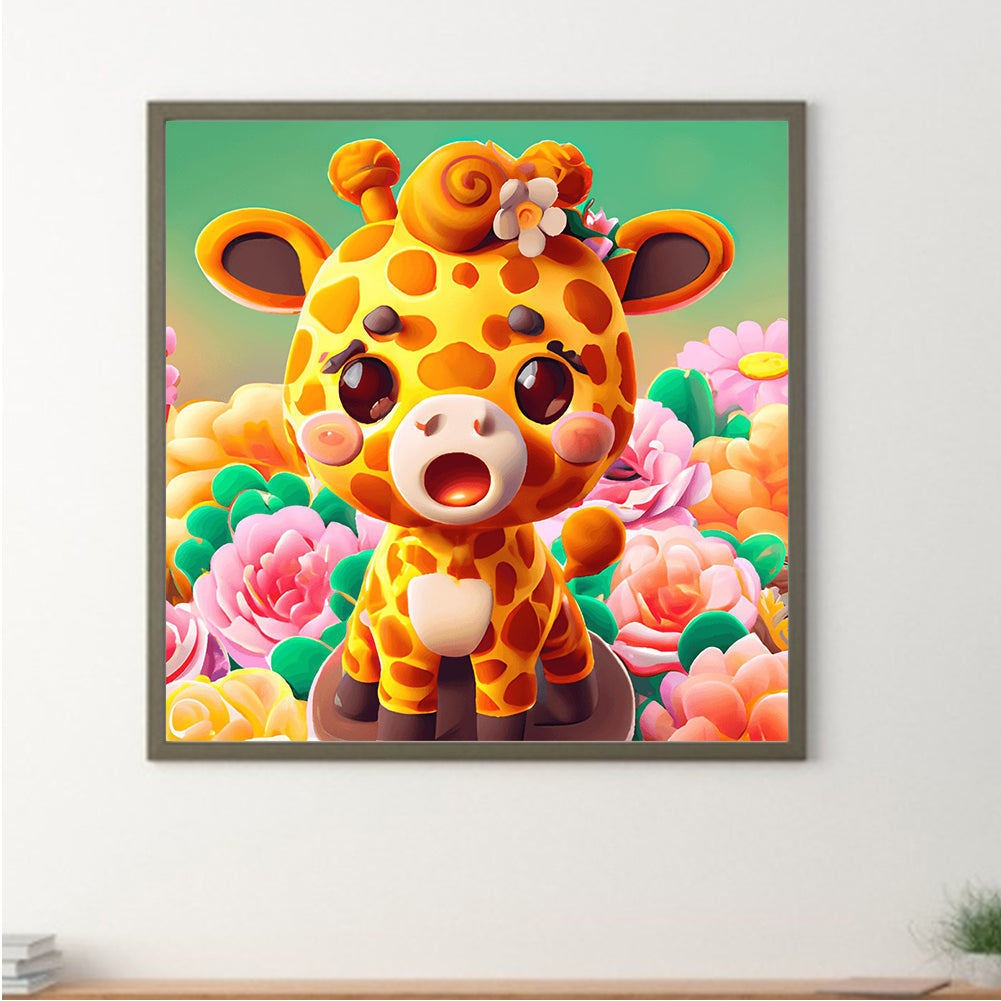 Giraffe In The Flowers - Full Round Drill Diamond Painting 30*30CM