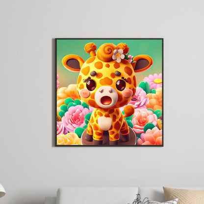 Giraffe In The Flowers - Full Round Drill Diamond Painting 30*30CM