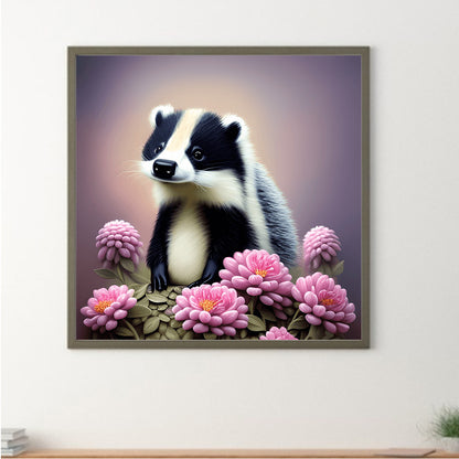 Raccoon With Flower - Full Round Drill Diamond Painting 30*30CM