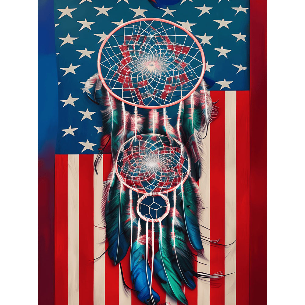 Independence Day Flag Dream Catcher - Full Round Drill Diamond Painting 30*40CM