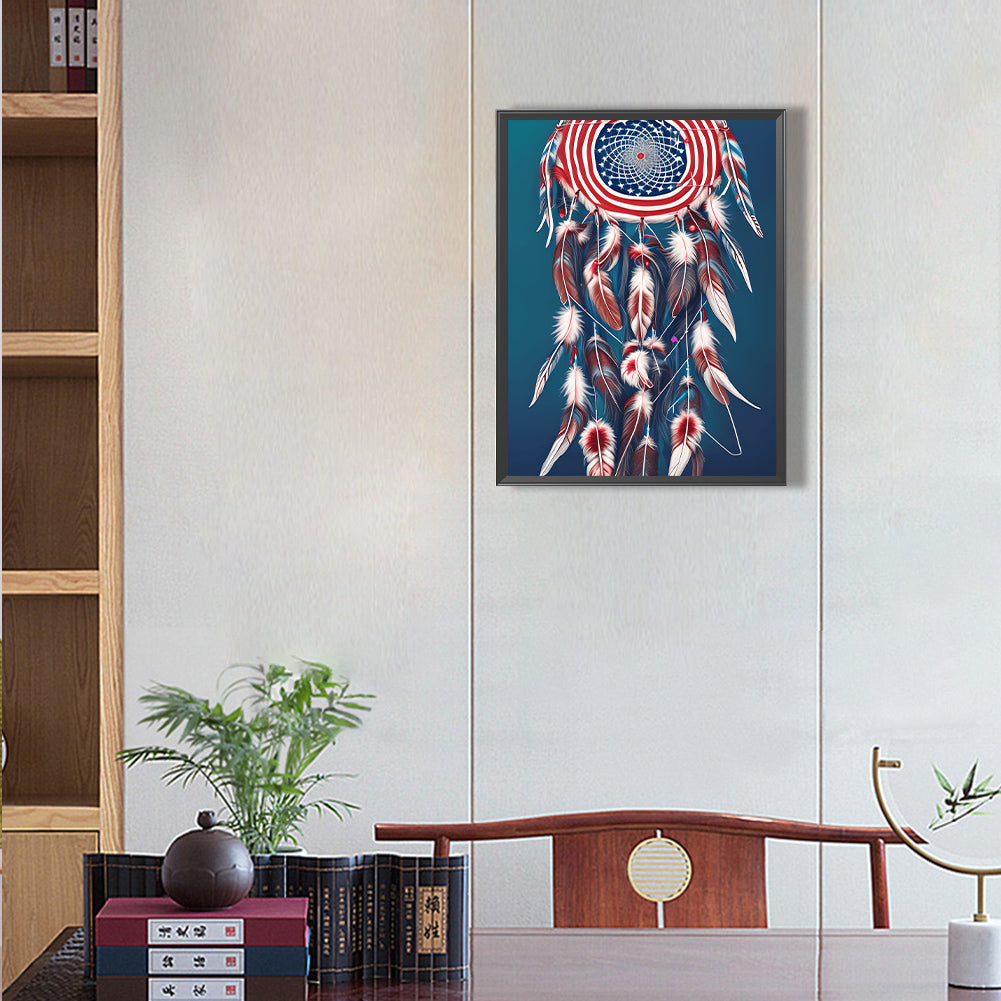 Independence Day Flag Dream Catcher - Full Round Drill Diamond Painting 30*40CM