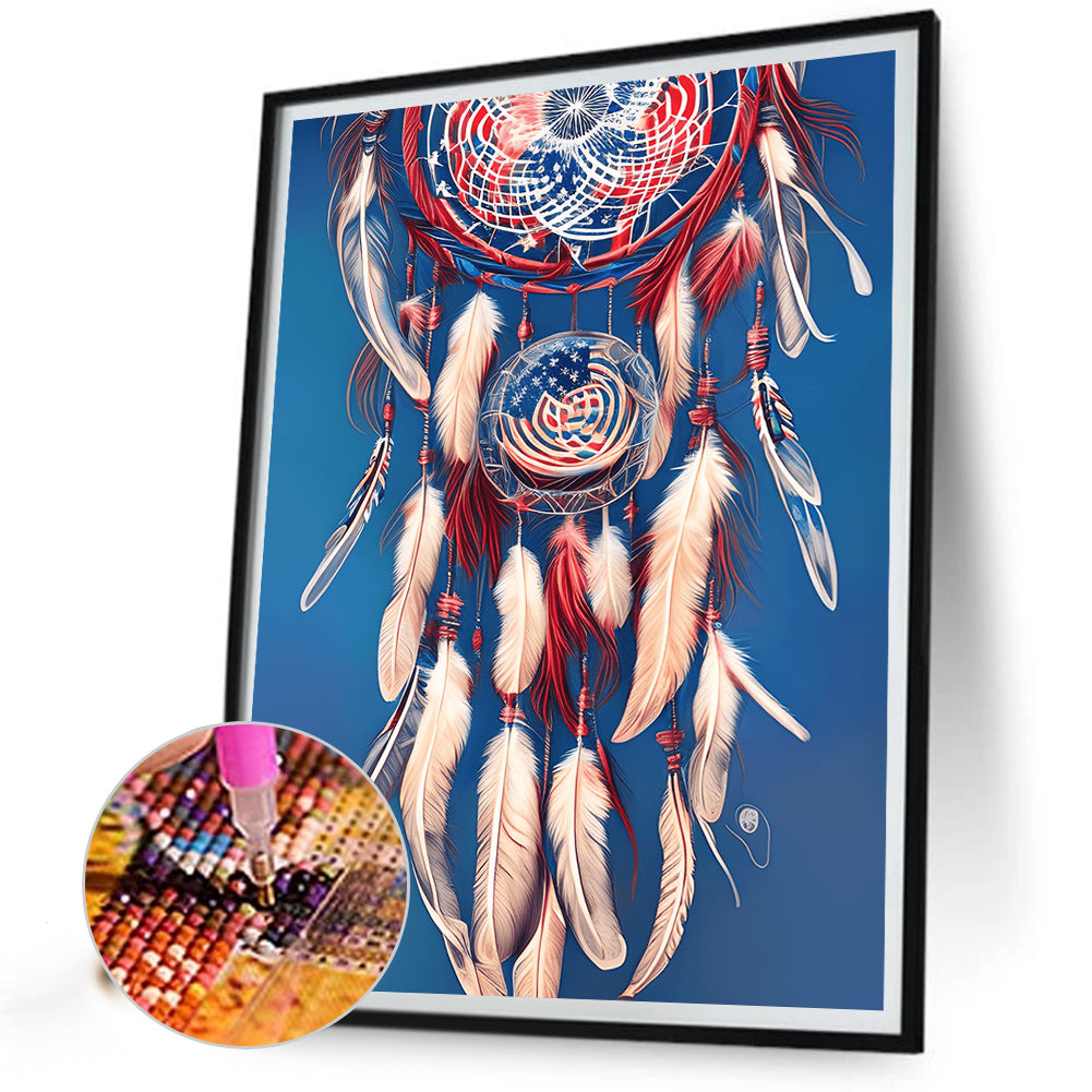 Independence Day Flag Dream Catcher - Full Round Drill Diamond Painting 30*40CM