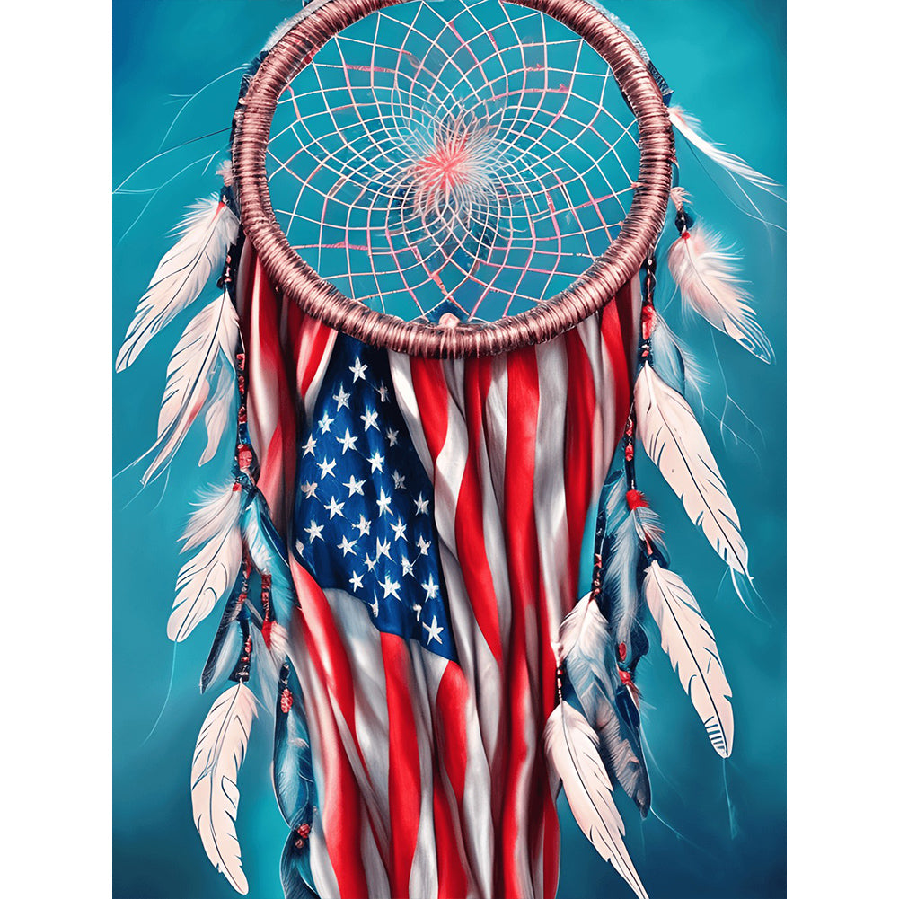 Independence Day Flag Dream Catcher - Full Round Drill Diamond Painting 30*40CM