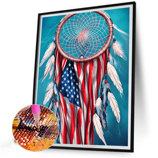 Independence Day Flag Dream Catcher - Full Round Drill Diamond Painting 30*40CM