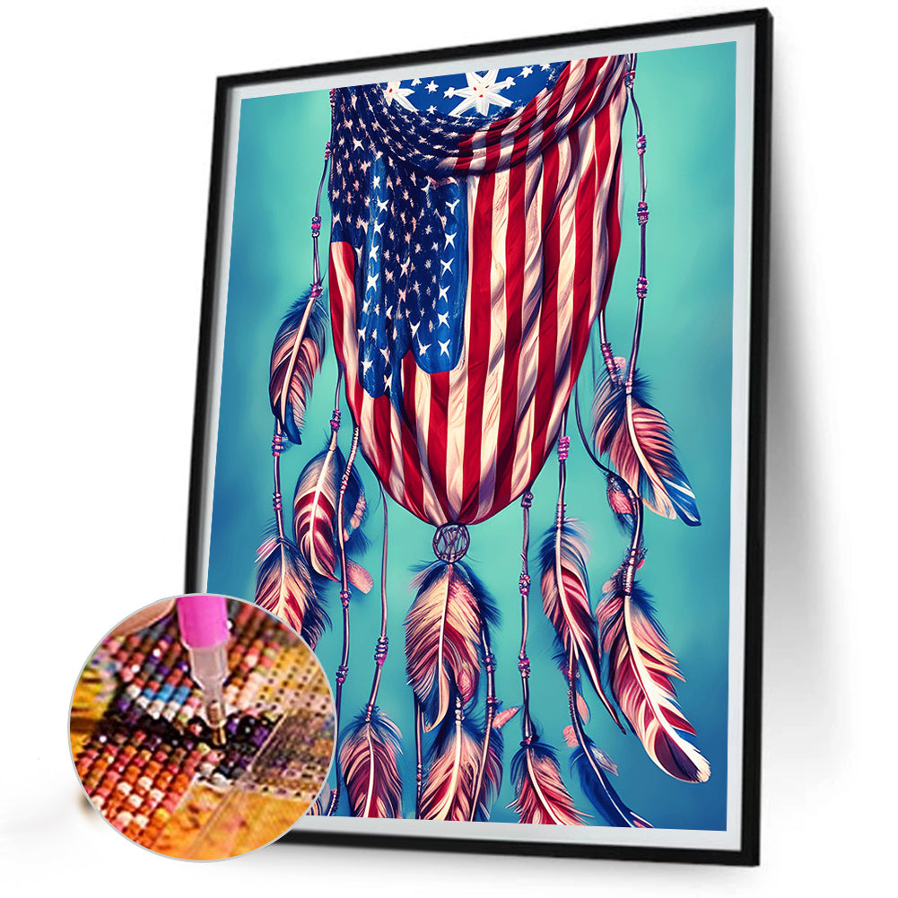 Independence Day Flag Dream Catcher - Full Round Drill Diamond Painting 30*40CM