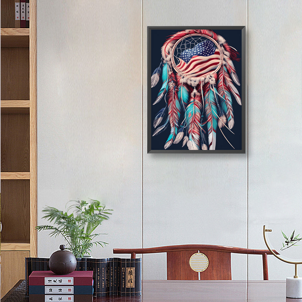 Independence Day Flag Dream Catcher - Full Round Drill Diamond Painting 30*40CM