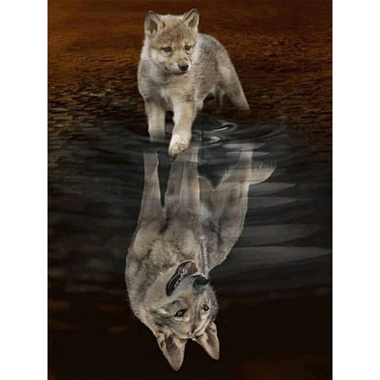 Wolf Reflection - Full Round Drill Diamond Painting 40*50CM