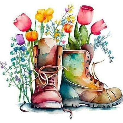 Flower Boots - Full Round Drill Diamond Painting 30*30CM