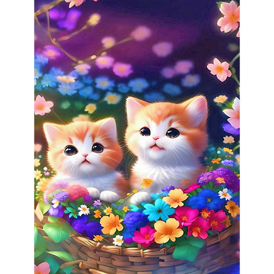 Two Kittens Looking Up - Full Round Drill Diamond Painting 30*40CM