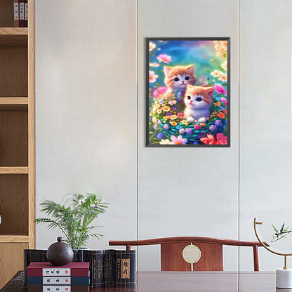 Two Kittens Looking In Different Directions - Full Round Drill Diamond Painting 30*40CM