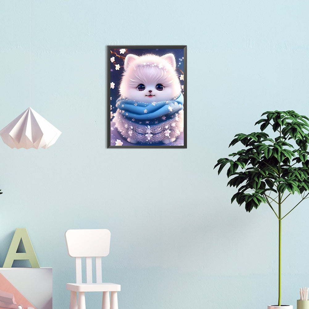 Puppy Surrounded By Scarf - Full Round Drill Diamond Painting 30*40CM