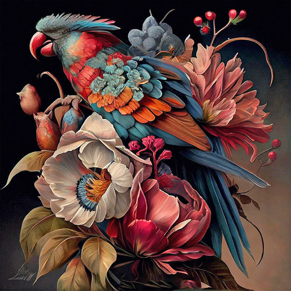 Parrot And Flower - Full Round Drill Diamond Painting 40*40CM