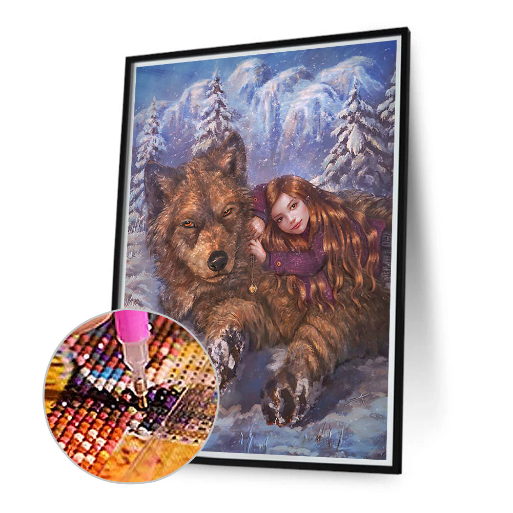 Girl And Wolf - Full Round Drill Diamond Painting 30*50CM