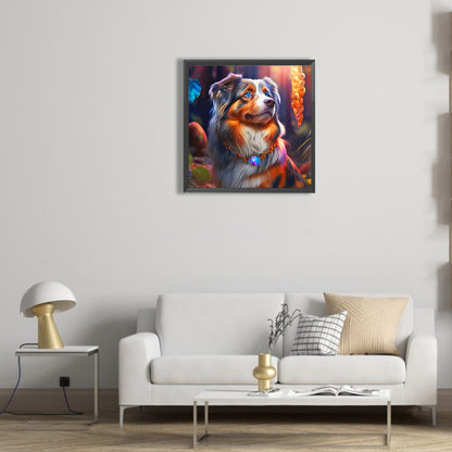 Dog With Crystal Necklace - Full Round Drill Diamond Painting 30*30CM