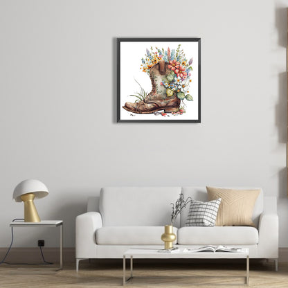 Watercolor Style Boots Flowers - Full Round Drill Diamond Painting 30*30CM