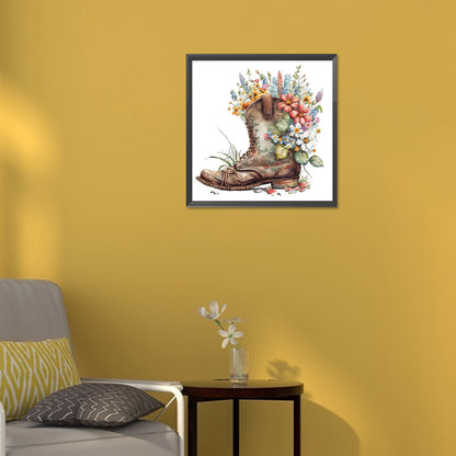 Watercolor Style Boots Flowers - Full Round Drill Diamond Painting 30*30CM