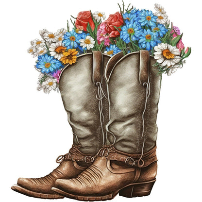 Watercolor Style Boots Flowers - Full Round Drill Diamond Painting 30*30CM