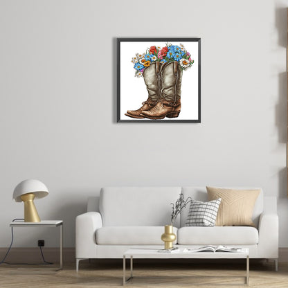 Watercolor Style Boots Flowers - Full Round Drill Diamond Painting 30*30CM