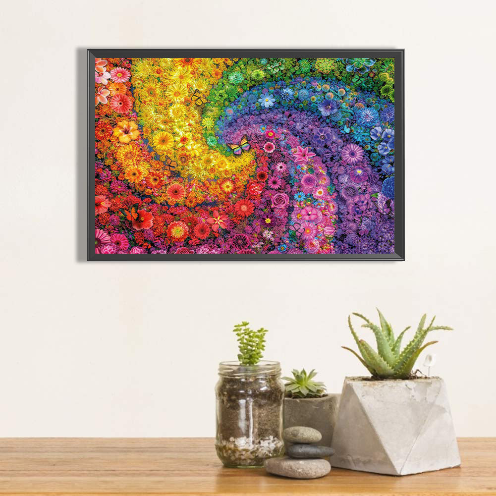 Rainbow Flower Butterfly Swirl - Full Round Drill Diamond Painting 70*50CM