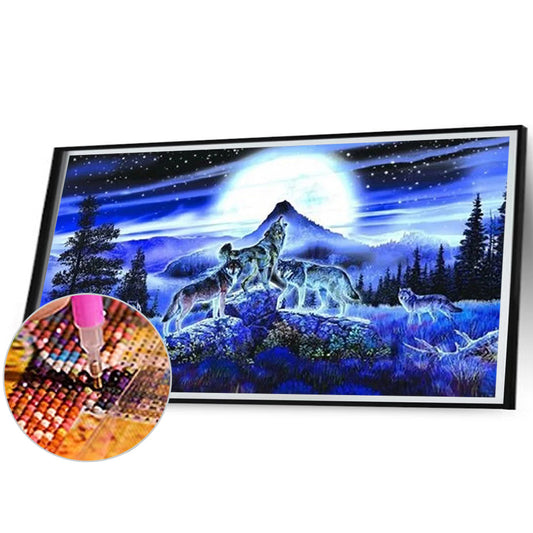 Midnight Howling Wolf - Full Square Drill Diamond Painting 70*40CM