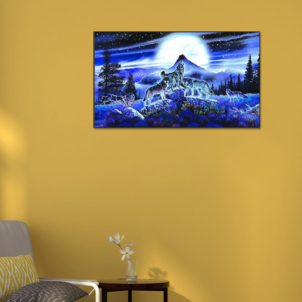 Midnight Howling Wolf - Full Square Drill Diamond Painting 70*40CM
