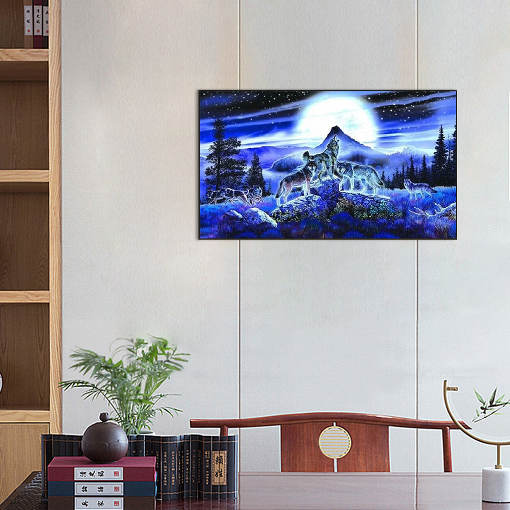 Midnight Howling Wolf - Full Square Drill Diamond Painting 70*40CM