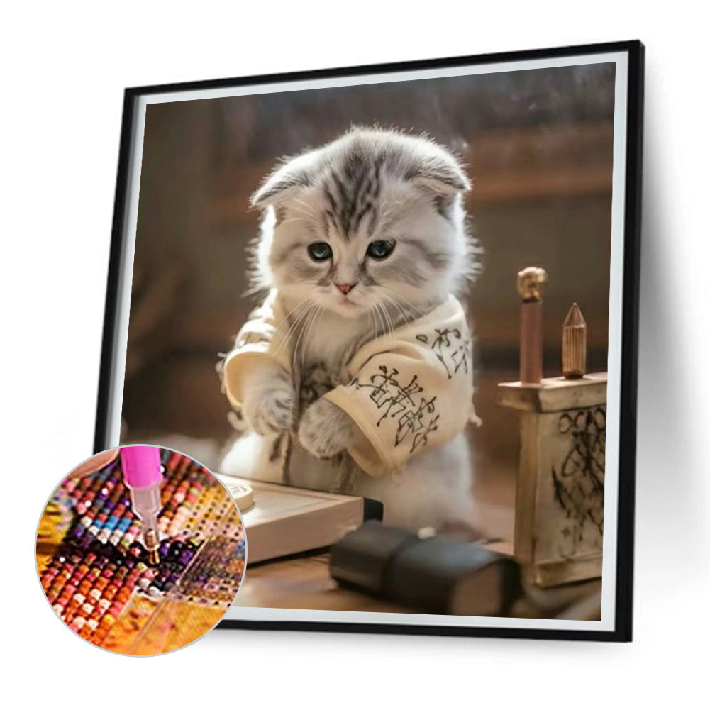 Working Cat - Full Round Drill Diamond Painting 30*30CM