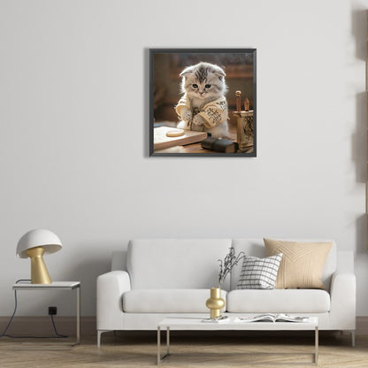 Working Cat - Full Round Drill Diamond Painting 30*30CM