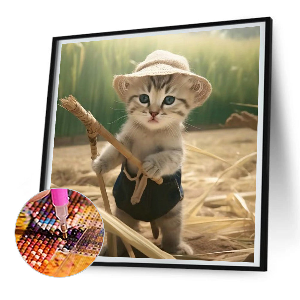 Working Cat - Full Round Drill Diamond Painting 30*30CM