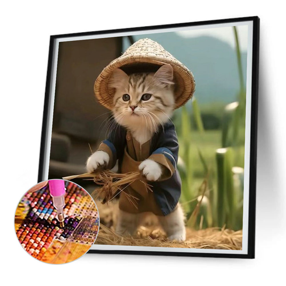 Working Cat - Full Round Drill Diamond Painting 30*30CM